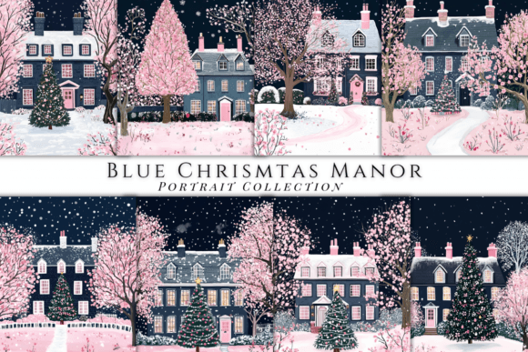 Blue Christmas Manor Backgrounds: A Winter Wonderland for Your Designs