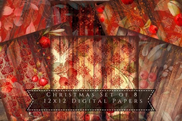 Christmas Backgrounds - Red Wood: A Warm, Rustic Digital Paper Set