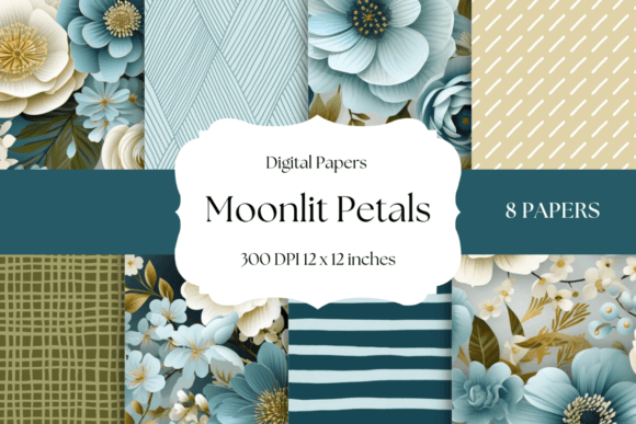 Elevate Your Projects with Moonlit Petals: Modern Blue Floral Backgrounds