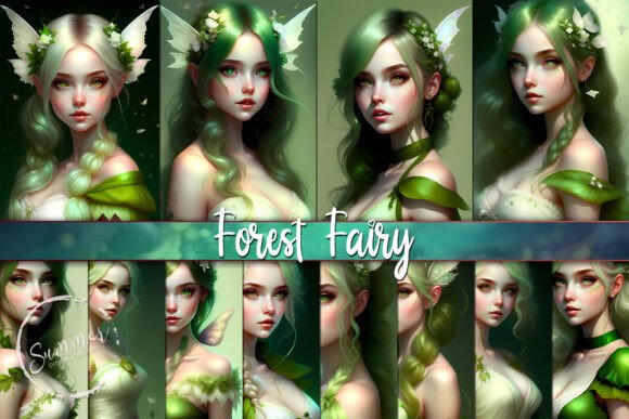 Green Forest Fairy Flowers Backgrounds: Enchanting Design Assets