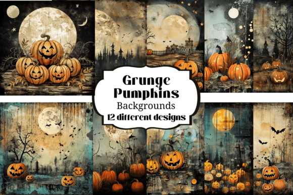 Grunge Pumpkin Collage Style Backgrounds for Crafters