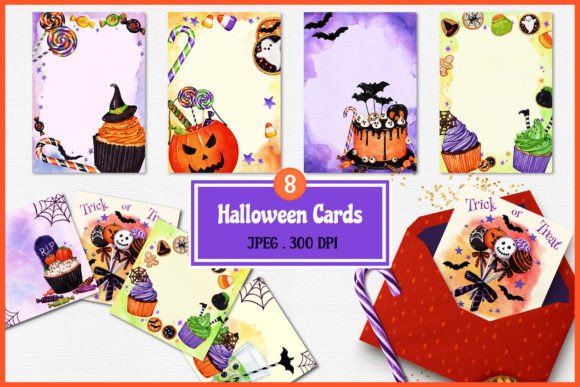 Halloween Cards and Backgrounds Set: Spooky Sweet Design
