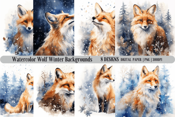 Watercolor Wolf Winter Backgrounds: A Frosty Design Asset